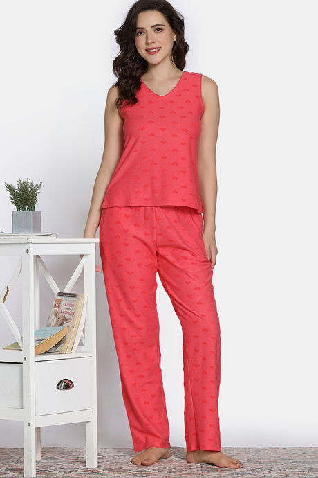 Zivame 2 Mile Fashion Knit Cotton Pyjama Set - Rose of Sharon — image 3